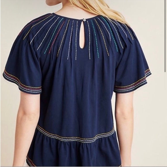 ANTHROPOLOGIE Maeve Chamonix Rainbow Stitched Embroidered Top - Picture 2 of 10
